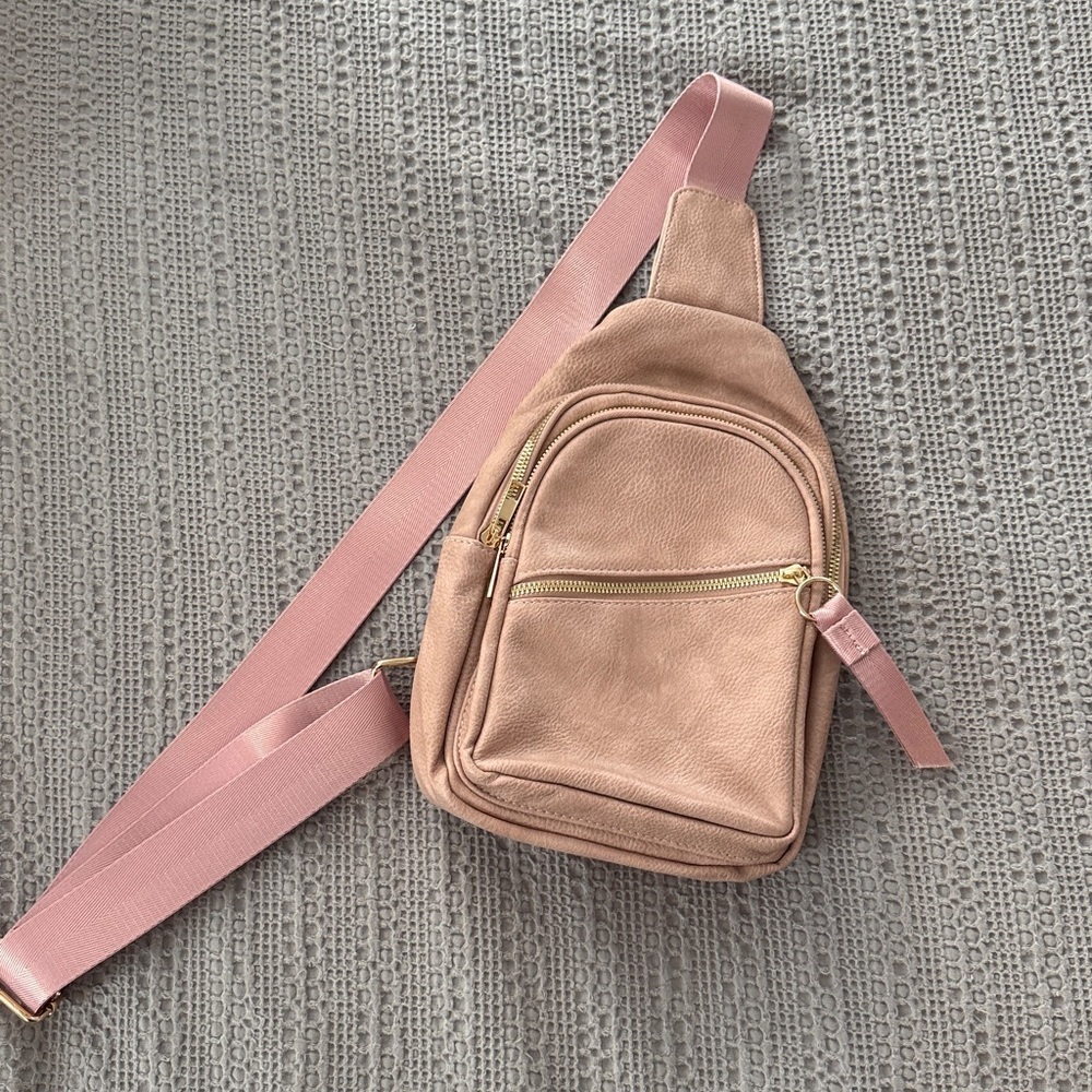 Pink Crossbody Bag with Gold Accents